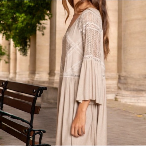 POL Beige Lace Crochet Knit Frock Mini Dress - Picture 5 of 6